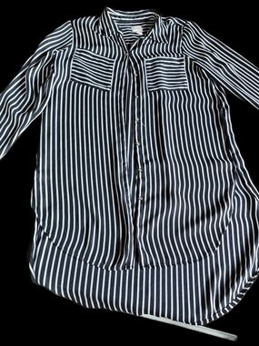 Chico's Black and White Striped Collared Button-Up